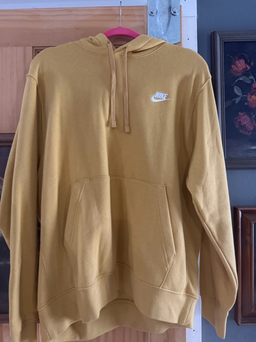 Nike Men’s Mustard Yellow Hoodie with White Logo